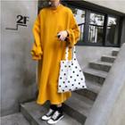Puff-sleeve Lettering Midi Shift Dress