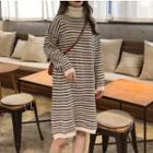 Long-sleeve Turtleneck Striped Sweater Dress