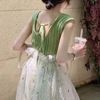 Open Back Drawstring Knit Tank Top Avocado Green - One Size