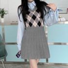 Sleeveless Argyle Knit Dress / Plain Shirt