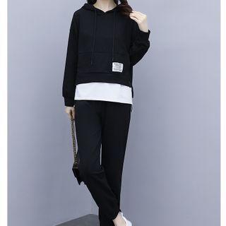Set: Mock Two-piece Hoodie + Cropped Harem Pants