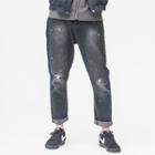 Paint-splashed Distressed Straight-cut Jeans