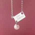 925 Sterling Silver Lettering Tag Faux Pearl Pendant Necklace S925 Sterling Silver - 1 Piece - Silver - One Size