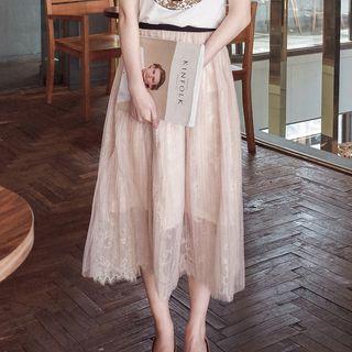 Tulle-overlay Lace Skirt