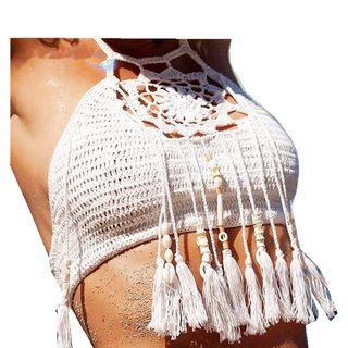 Tasseled Crochet Bikini Top