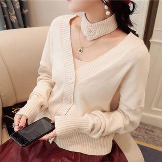 Long-sleeve Cardigan With Choker