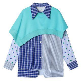 Pattern Panel Shirt / Cropped Cape