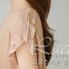 Crochet-trim Cap-sleeve T-shirt