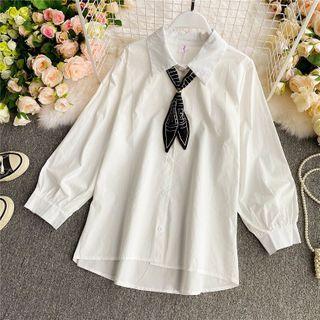 Bow-neck Long-sleeve Oversize Shirt