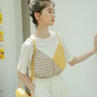 Panel Short-sleeve T-shirt White & Yellow - One Size