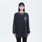 Long-sleeve Cross Washed Loose-fit T-shirt