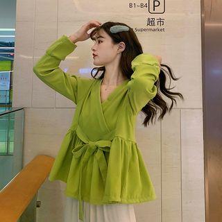 V-neck Lace-up Top Avocado - One Size