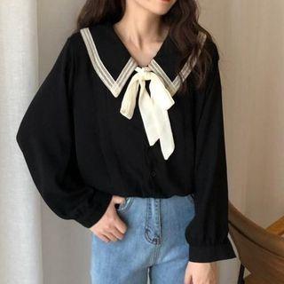 Balloon-sleeve Bow Blouse
