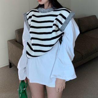 Long-sleeve T-shirt / Striped Sweater Vest