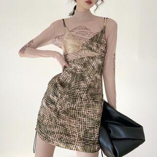 Spaghetti Strap Dotted Mini Overall Dress