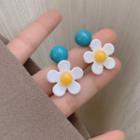 Flower Acrylic Dangle Earring 1 Pair - Blue & White & Yellow - One Size
