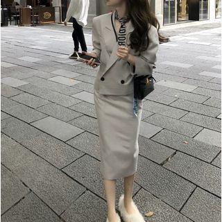 Cropped Double-breasted Blazer / Midi Pencil Skirt