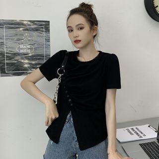 Ruched Slit Short-sleeve T-shirt