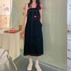Contrast Stitching Midi Denim Jumper Dress