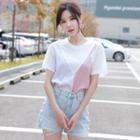 Mock Two-piece Color Block Panel T-shirt White, Pink & Lavender - One Size