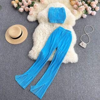 Set Of 2 : Tube Top + Slitwide-leg Pants