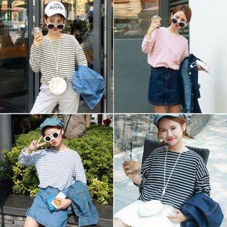 Stripe Drop-shoulder Long-sleeve T-shirt