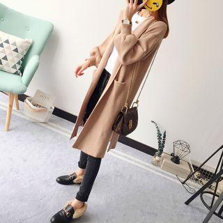 Mutton Sleeve Hooded Open-front Cardigan