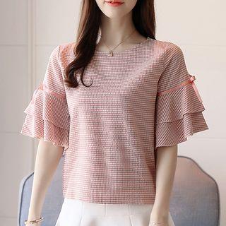 Plaid Short-sleeve Chiffon Top