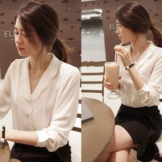 Scalloped Shawl-collar Chiffon Blouse