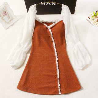 Mesh-sleeve Ruffle Glitter Swimdress