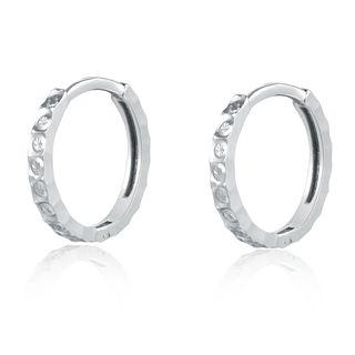 14k White Gold Diamond Cut Round Huggie Hoop Earrings