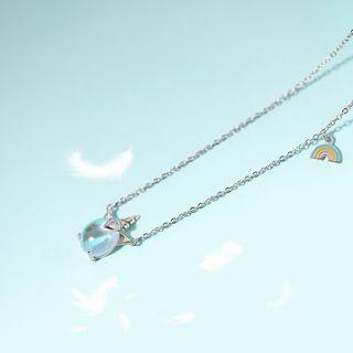 925 Sterling Silver Bead Unicorn Pendant Necklace As Shown In Figure - One Size