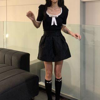Short-sleeve Ribbon Knit Top / Skirt
