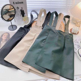 Faux Leather Plain Overall Dress