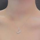 925 Sterling Silver Rhinestone Moon Pendant Necklace Platinum - One Size
