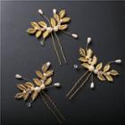 Set Of 3: Wedding Faux Pearl Leaf Hair Pin As Shown In Figure - One Size