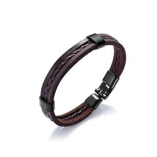Simple Vintage Brown Braided Leather Bracelet Black - One Size