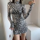Long-sleeve Zebra Print Mini Dress