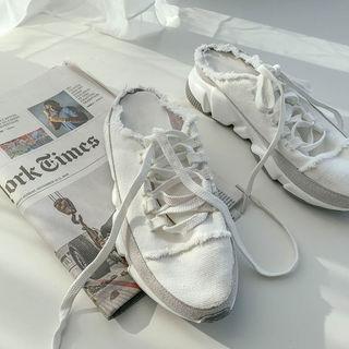 Fringed Canvas Backless Sneakers
