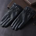 Bow-accent Faux-leather Gloves