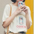 Short-sleeve Print T-shirt Light Beige - One Size