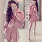 Set: Cropped Button Coat + High-waist Pleated Skirt