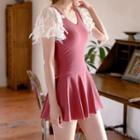 Short-sleeve Fringed Paneled Swimdress