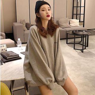 Letter Print Oversized Pullover Gray - One Size