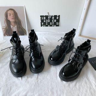 Buckled Platform Lace-up Short Boots