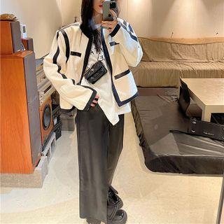 Two Tone Tweed Jacket Off-white - M