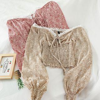 Off-shoulder Floral Print Cropped Blouse