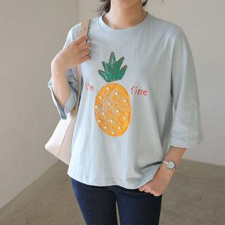 3/4-sleeve Pineapples Print T-shirt