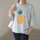 3/4-sleeve Pineapples Print T-shirt