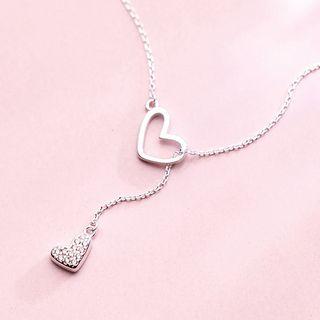 925 Sterling Silver Rhinestone Heart Pendant Necklace Silver - One Size